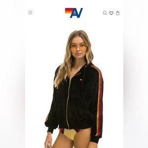 Aviator Nation black velour stripe hoodie XS